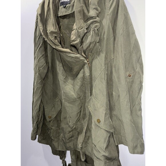 EXPRESS Olive Jacket Lightweight DRAPE FRONT ANORAK Coat Size S Oversized - Picture 3 of 8